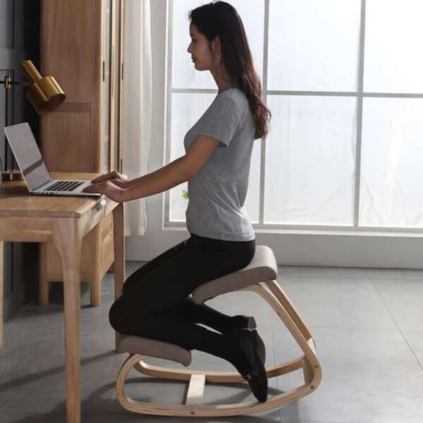 Siège à Genoux Ergonomique HOMCOM - Chaise Bureau à Bascule - Améliore Posture Et Soulage Dos - Bois Naturel
