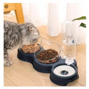 Double bol ergonomique bleu et son distributeur d’eau