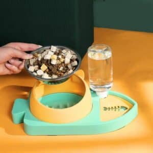 Double bol ergonomique en forme de poisson pour chat