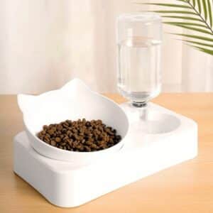 Gamelle pour chat surélevée et son distributeur d’eau