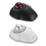 Deux souris sans fil ergonomique avec une trackball. Une noir et une blanche