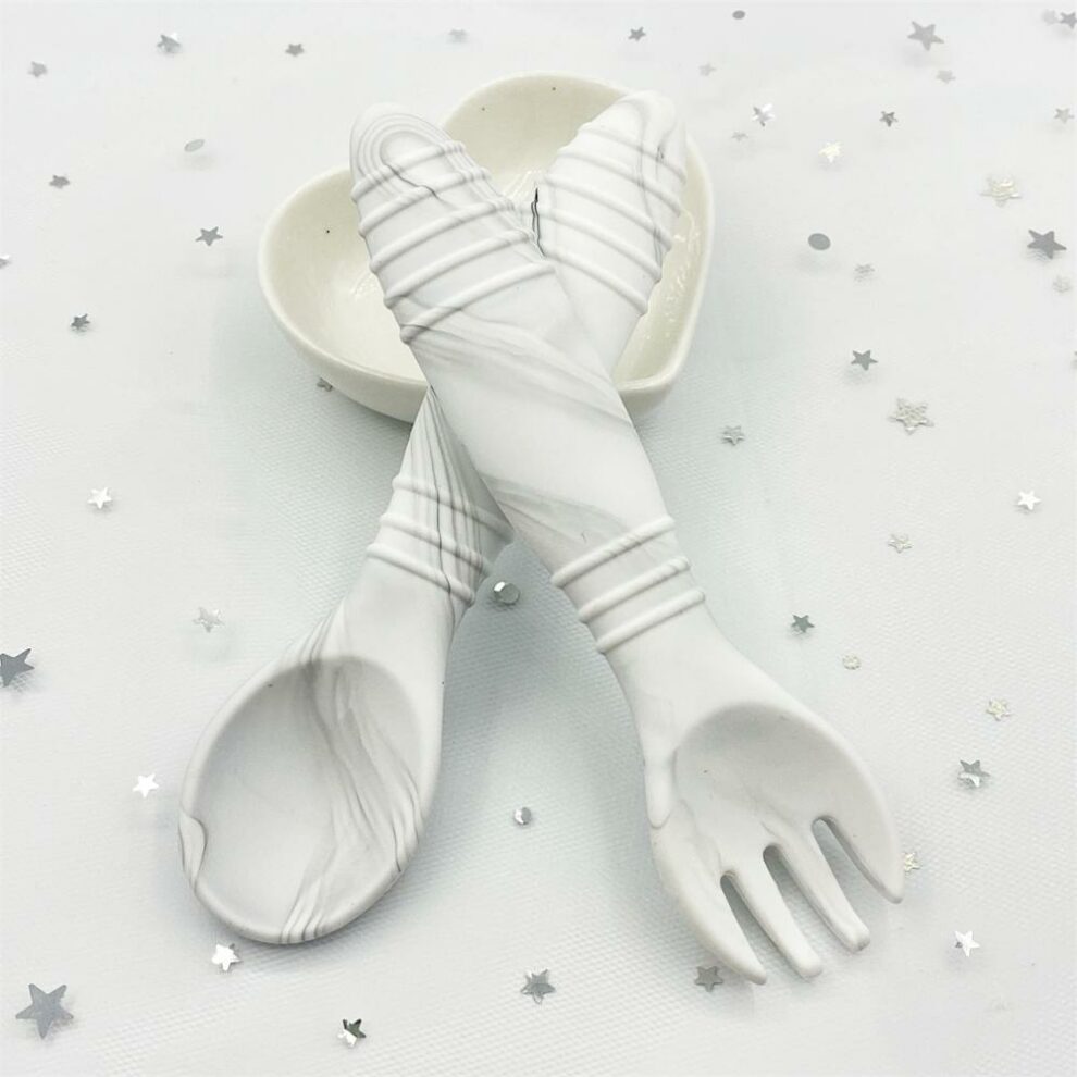 BEABA, Lot De 2 Pré-couverts Inox Et Silicone, Couverts Bébé, Couverts Enfant, Dès 10 Mois, Forme Ergonomique, Manche Ergonomique, Couverts Bébé Apprentissage, Velvet Grey