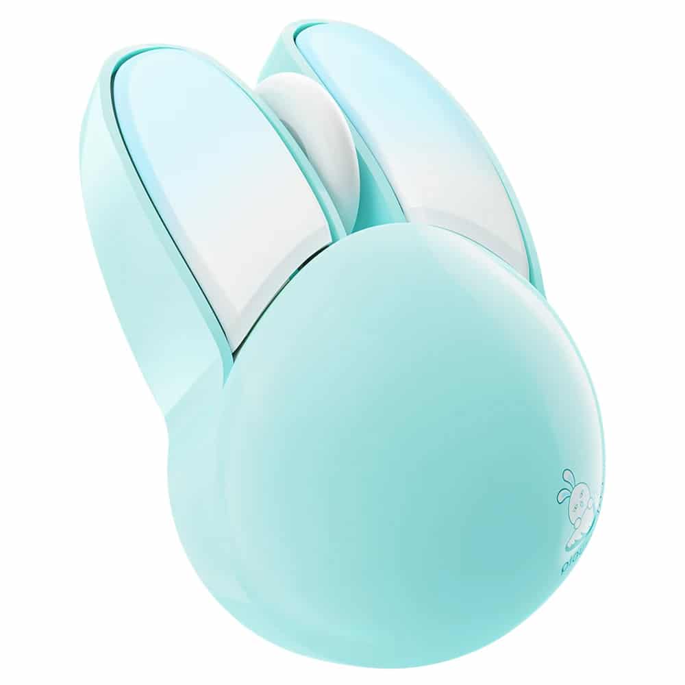 Souris Sans Fil Ergonomique Bleu en Forme de Tête de Lapinsur fond blanc
