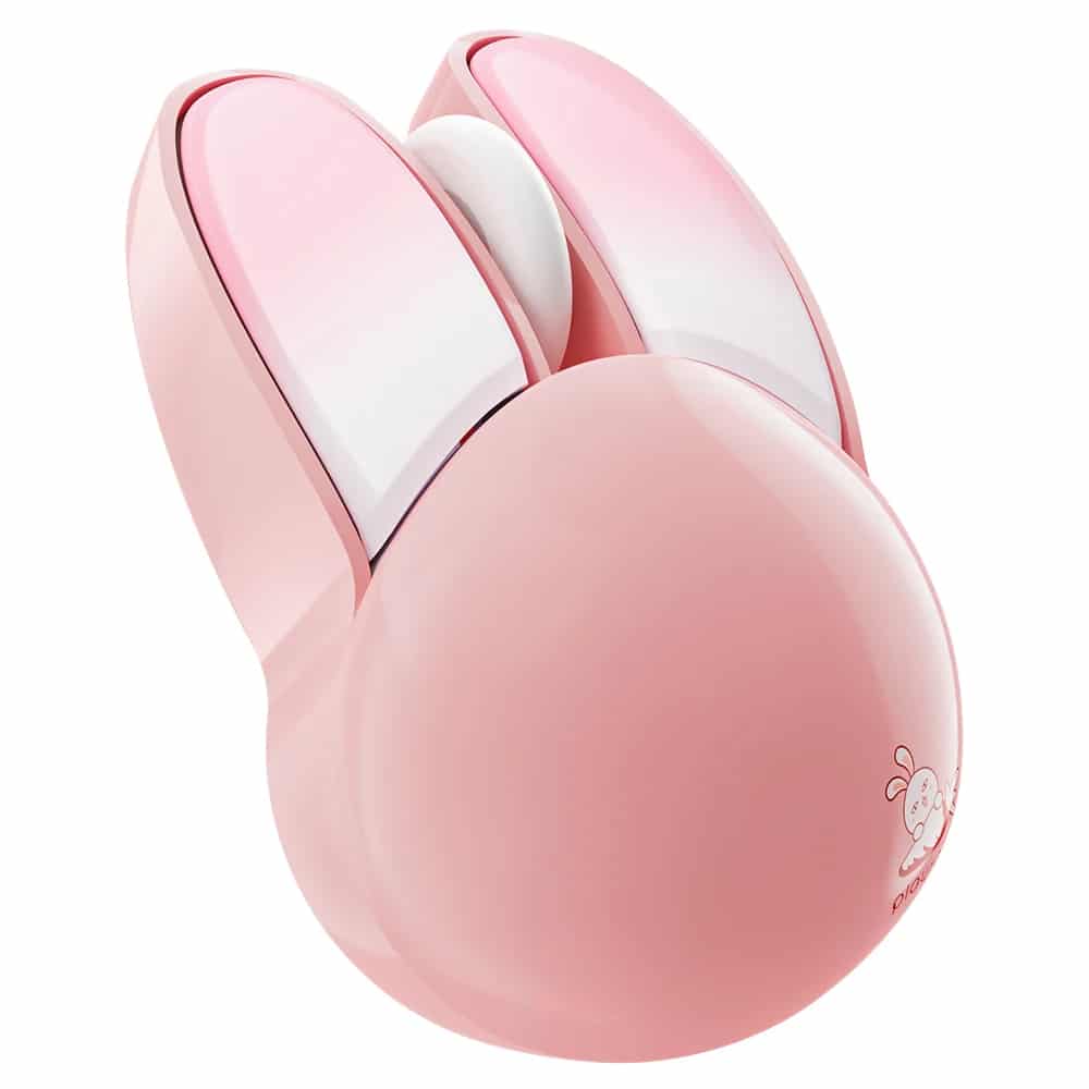Souris Sans Fil Ergonomique Rose en Forme de Tête de Lapin sur fond blanc