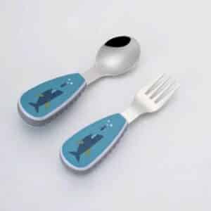 Lot de Deux Couverts Ergonomiques Bébé avec Design de Requin