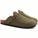 Chaussons Femme Semelle Ergonomique Verts en Fourrure