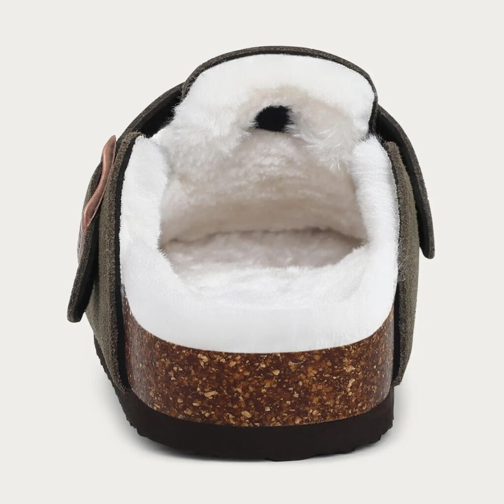 Chaussons Femme Semelle Ergonomique Verts en Fourrure