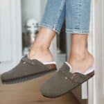 Chaussons Femme Semelle Ergonomique Verts en Fourrure