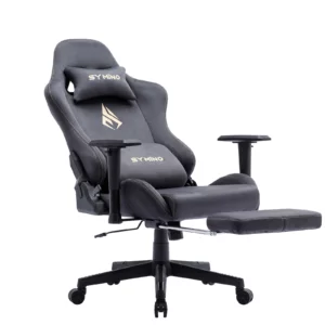 Symino-Chaise de jeu ergonomique avec repose-pieds, chaise PC respirante, coussin lombaire réglable, coussin de repos pour sauna
