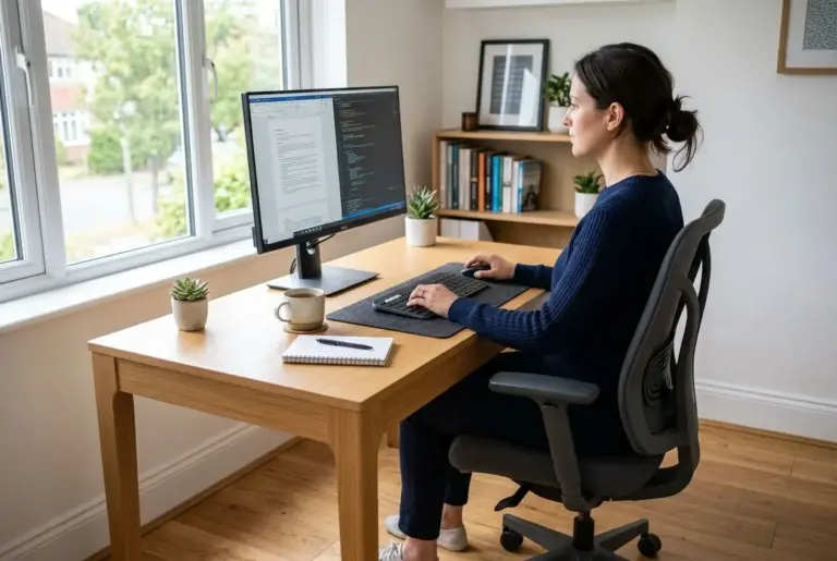 Accueil Accueil personne travaillant ordinateur a hauteur bureau posture