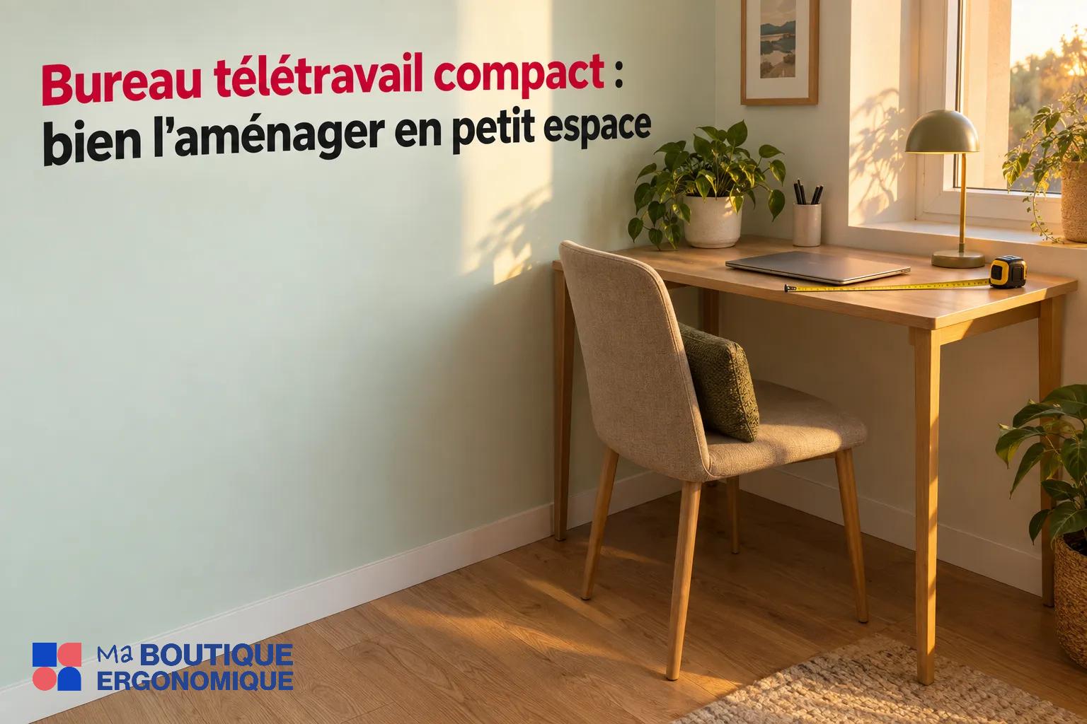 Bureau télétravail compact : bien l'aménager en petit espace Coin de travail avec un bureau en bois, une chaise et des plantes près d’une fenêtre lumineuse.
